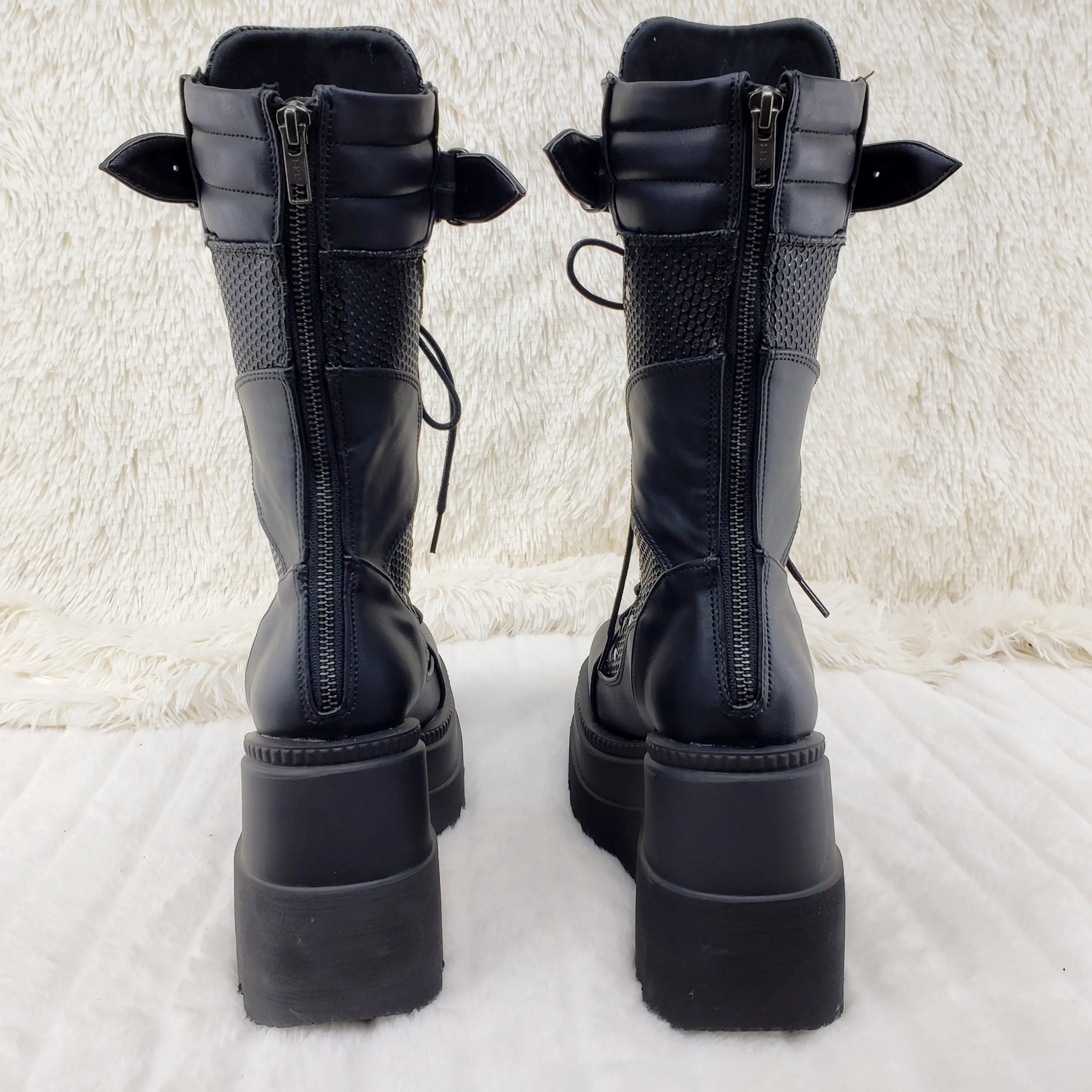 Shaker 70 Black Platform 4.5" Wedge Mid Calf Goth Punk Rave Boots NY