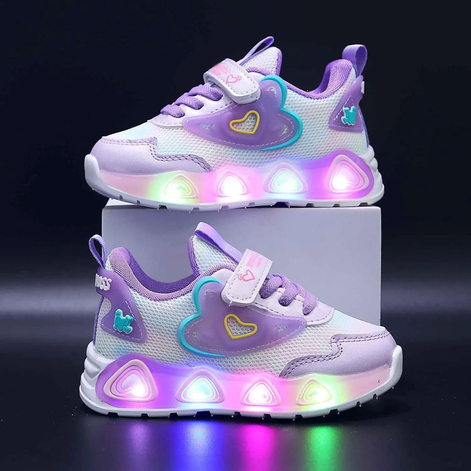 Sneakers for Girls Light Up Breathable Running Cute Shoes Anti-Slip Lace Up Girls Walking Sports Shoes Kids Sneakers