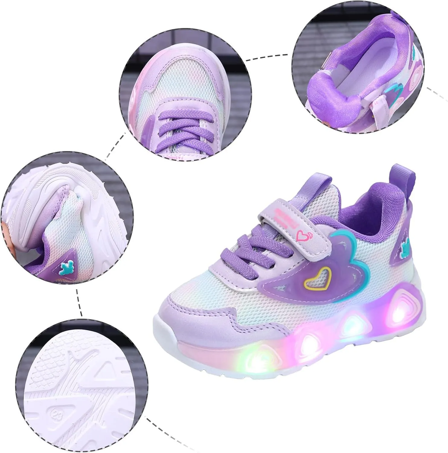 Sneakers for Girls Light Up Breathable Running Cute Shoes Anti-Slip Lace Up Girls Walking Sports Shoes Kids Sneakers
