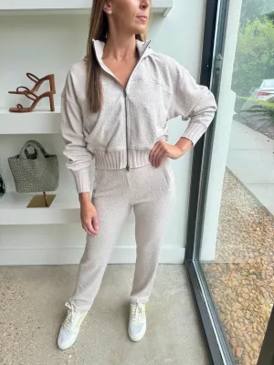 Tan Neve Side Zipped Tailored Crinkle Terry Pants (Final Sale)