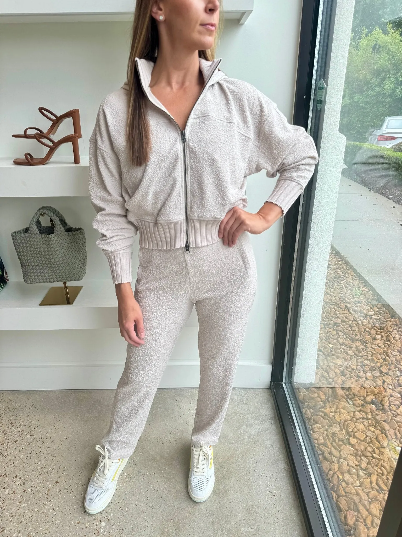 Tan Neve Side Zipped Tailored Crinkle Terry Pants (Final Sale)