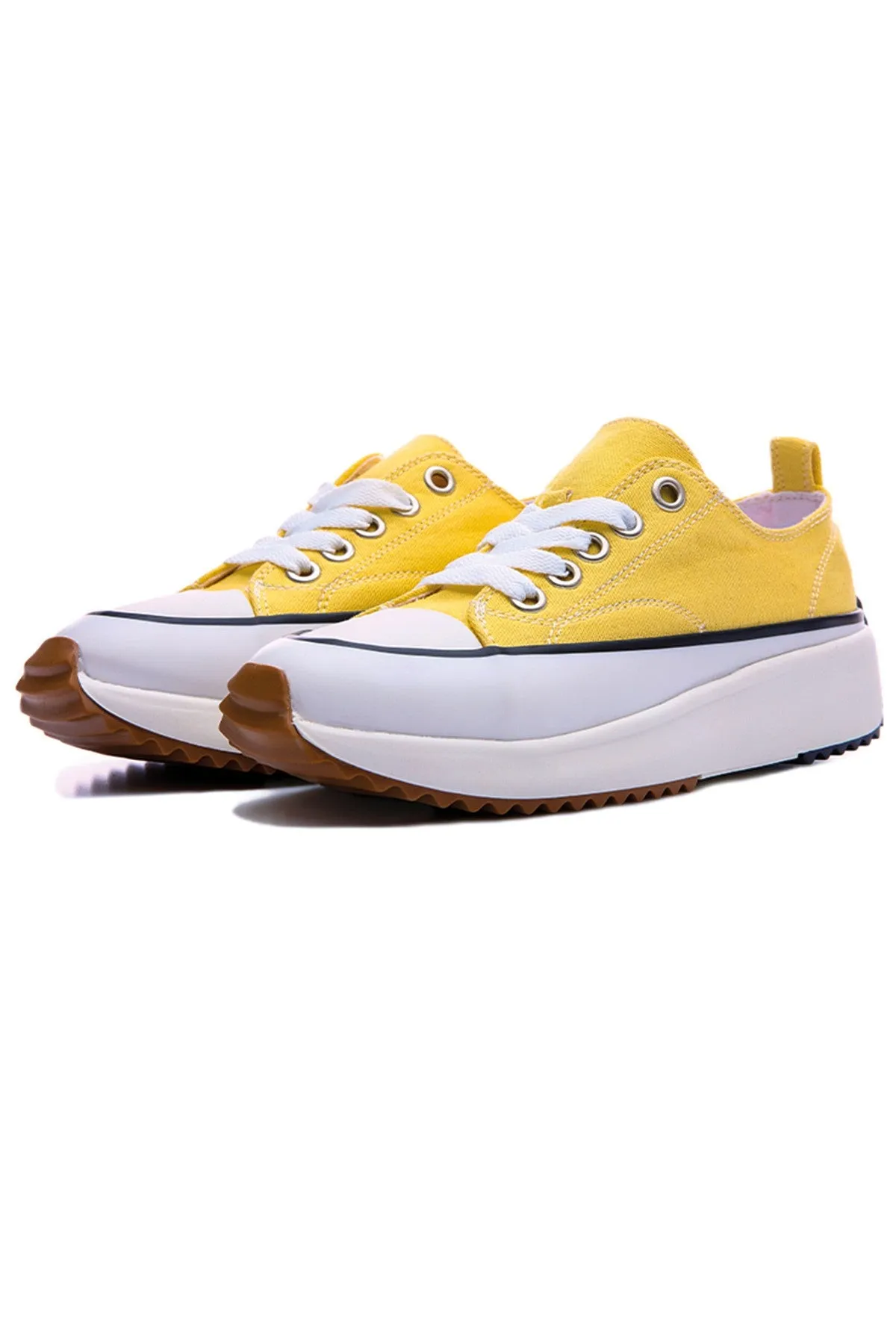 TMY Yellow Lace High Sole Casual Women's Sneakers - 89070 - Scheveningen