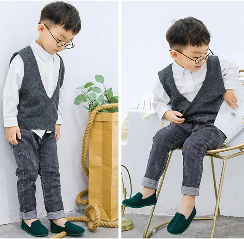 Toddler Little Kid Boys Girls Soft Slip On Loafers Dress Flat Shoes Casual Suede Leather Dress Wedding Shoes for Kids Comfort Boat Shoes