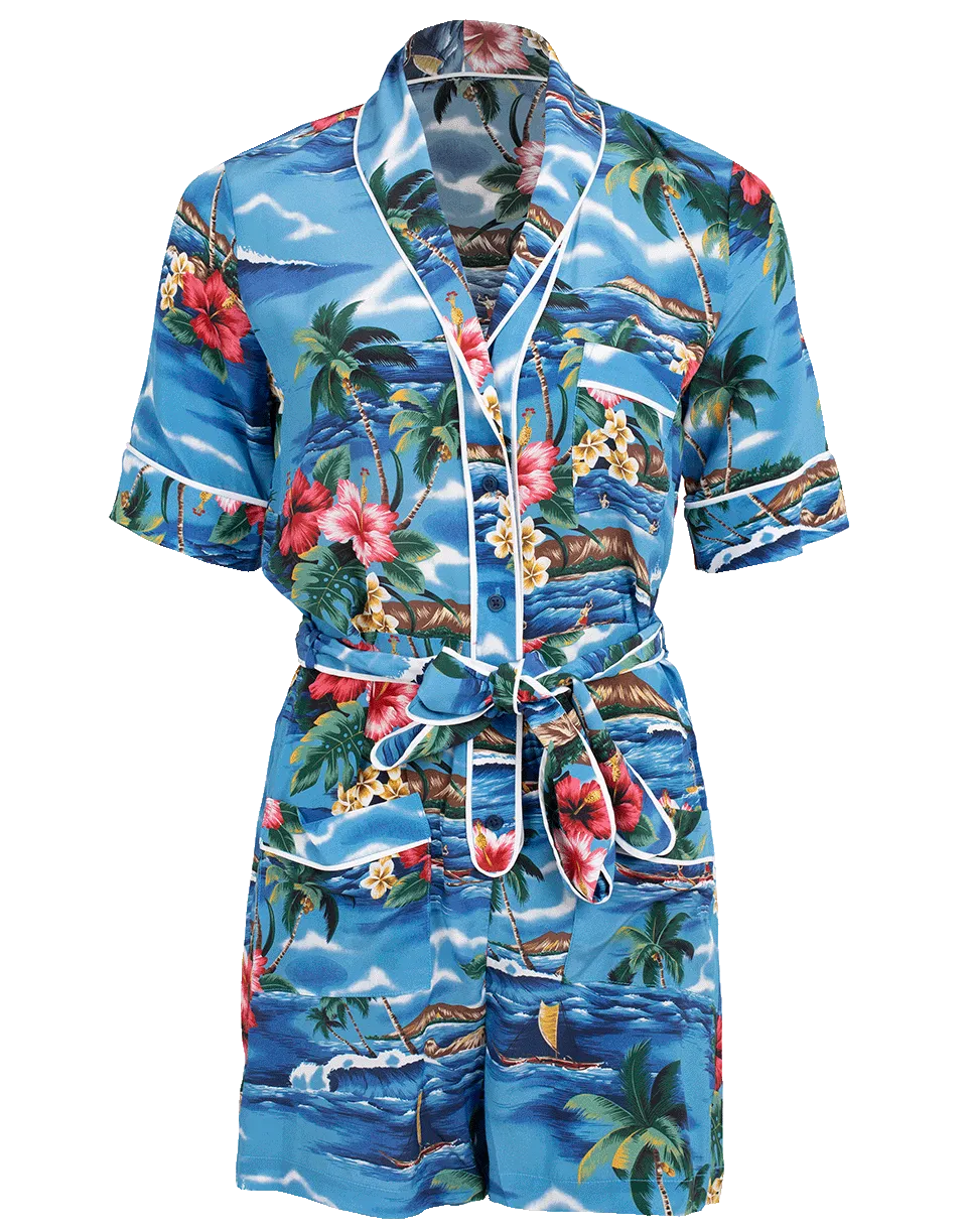 Tropical Print Belted Romper