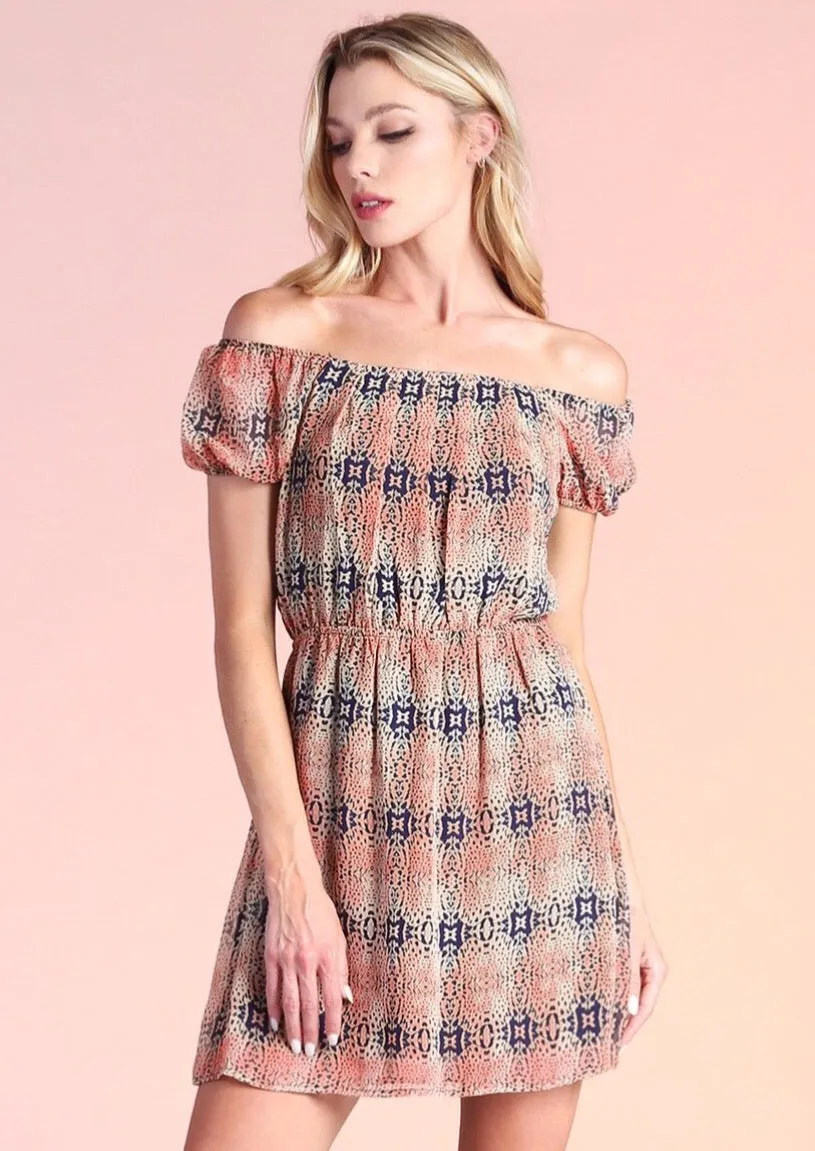 twig print chiffon dress