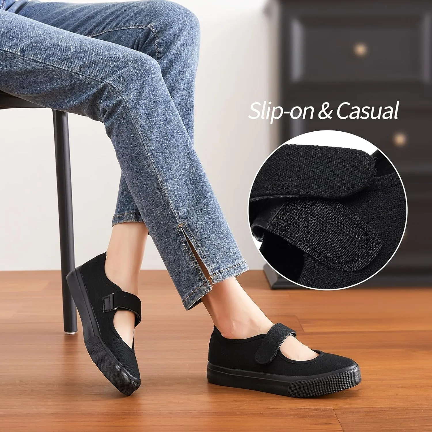 Uoidru Women's Flats Shoes Mary Jane Canvas Shoes Casual Slip on Shoes for Women