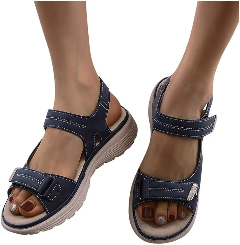 Walking and Hiking Sandals for Women 2025 Summer Casual Open Toe Backless Orthotic Fashion Hook and Loop Straps Sandal Beach Vacation Outdoor Athletic Shoes With Arch Support