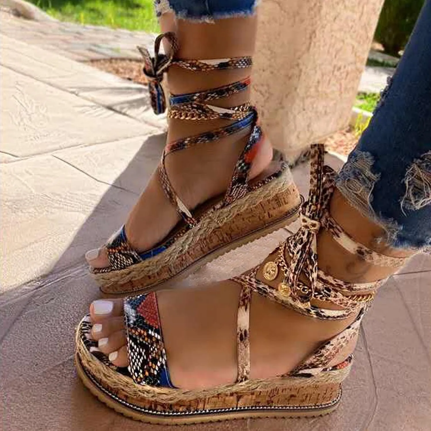 Wedge Sandals for Women, Comfy Slip on Orthopedic Sandals Retro Large Size Bohemia Summer Beach Shoes