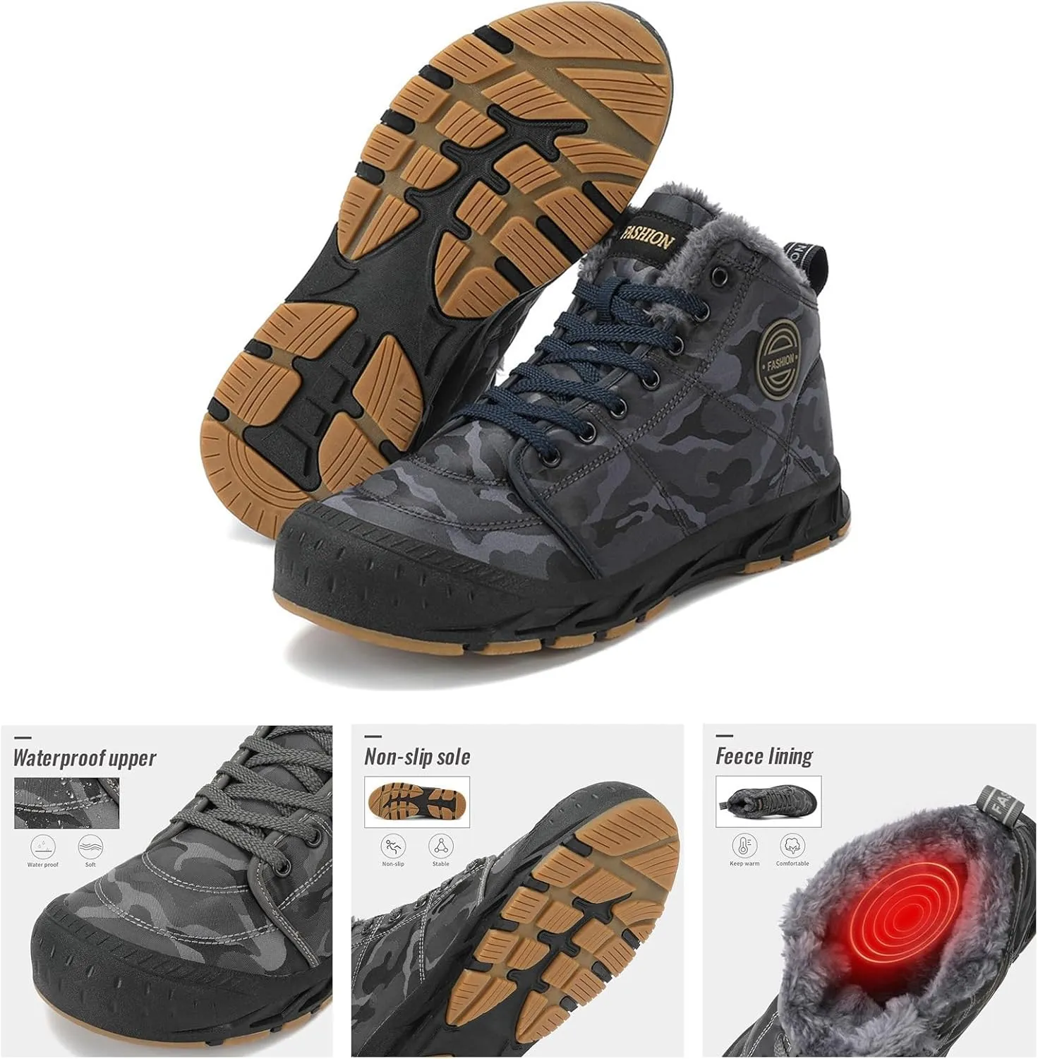 Winter Hiking Boots Men,Casual Lightweight Soft Cold-Weather Snow Boots for Men,Comfortable Waterproof Warm Fur Lined Boots,Slip Resistant