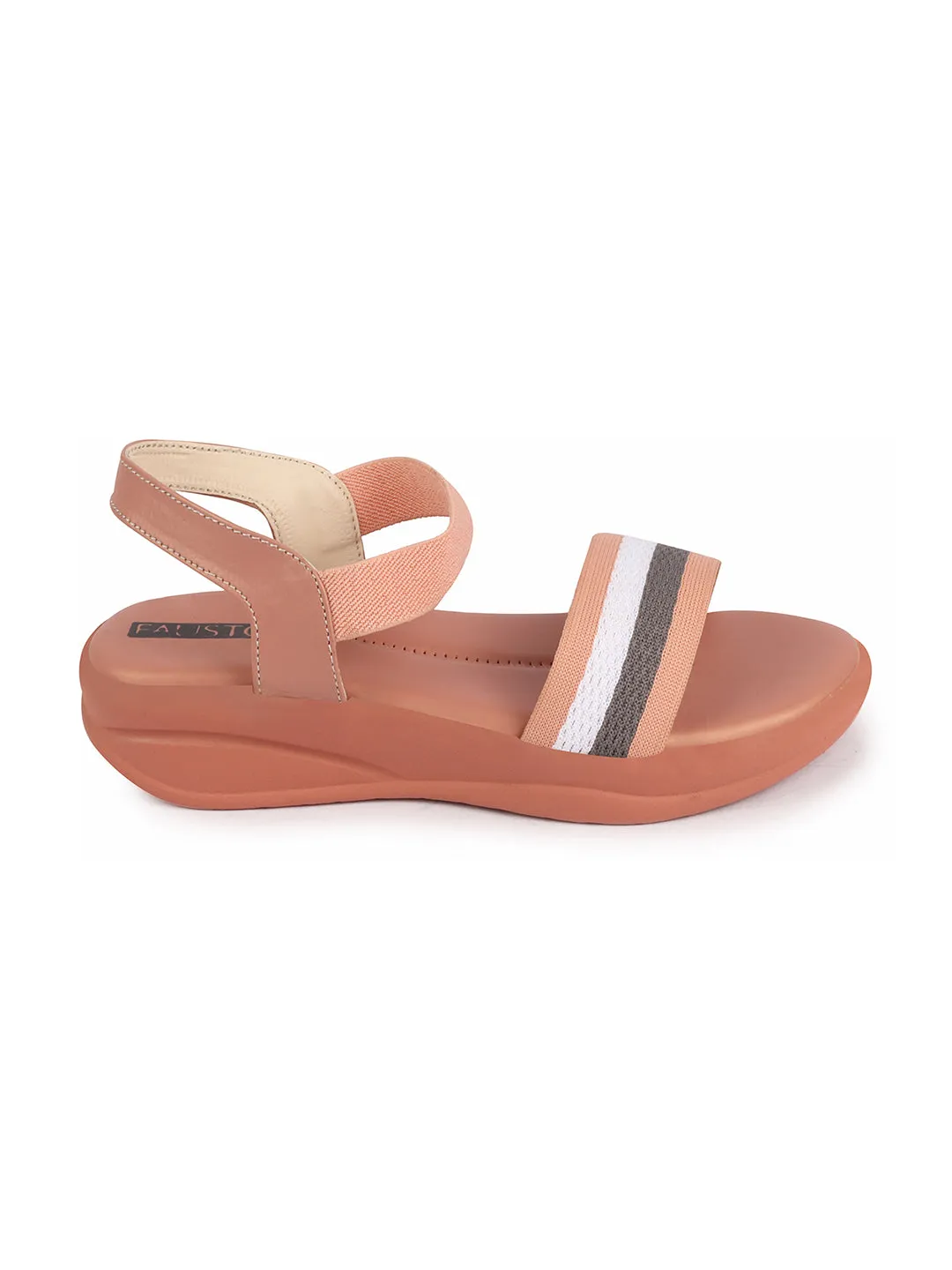 Women Pink Open Toe Multi Color Strap Platform Woven Design Slip On Sandals