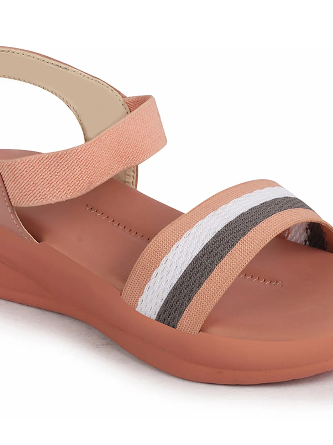 Women Pink Open Toe Multi Color Strap Platform Woven Design Slip On Sandals