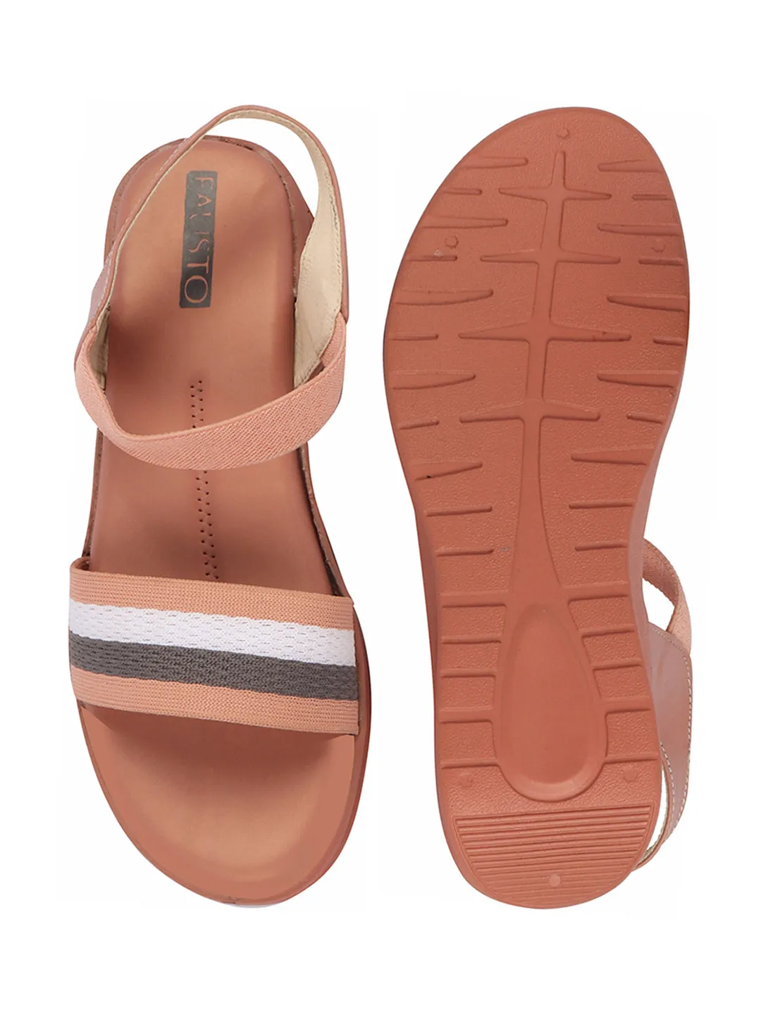 Women Pink Open Toe Multi Color Strap Platform Woven Design Slip On Sandals