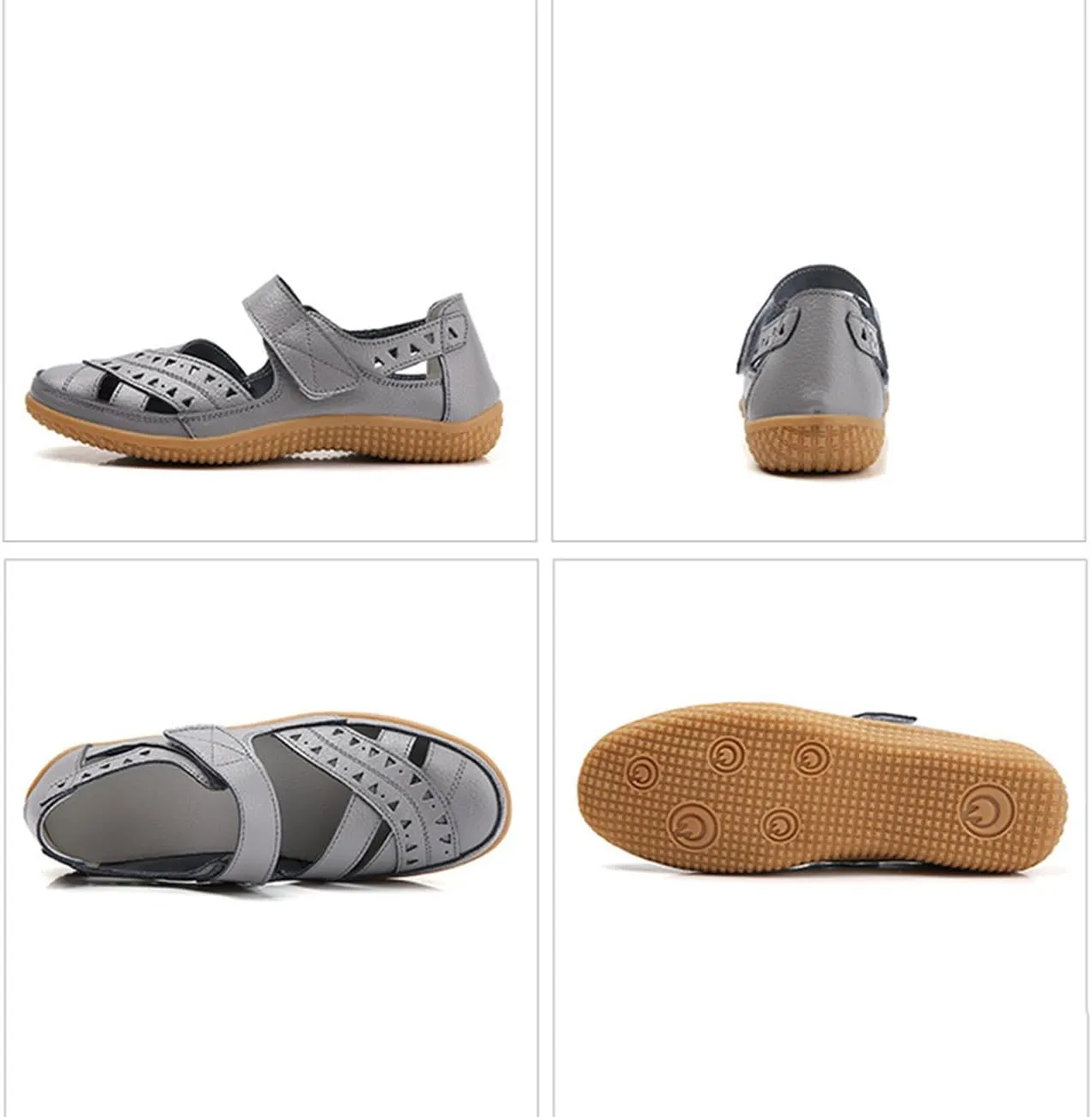 Women's Leather Dressy Flats Sandals Comfortable Hollow Mary Jane Shoes Lightweight Versatile Casual Shoes