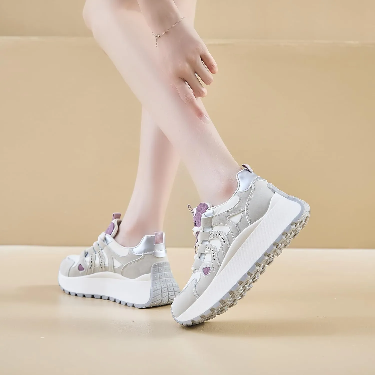 Women's Retro Platform Athletic Shoes Non-Slip Gym & Walking Shoes Lace-Up Breathable Chunky Sneakers