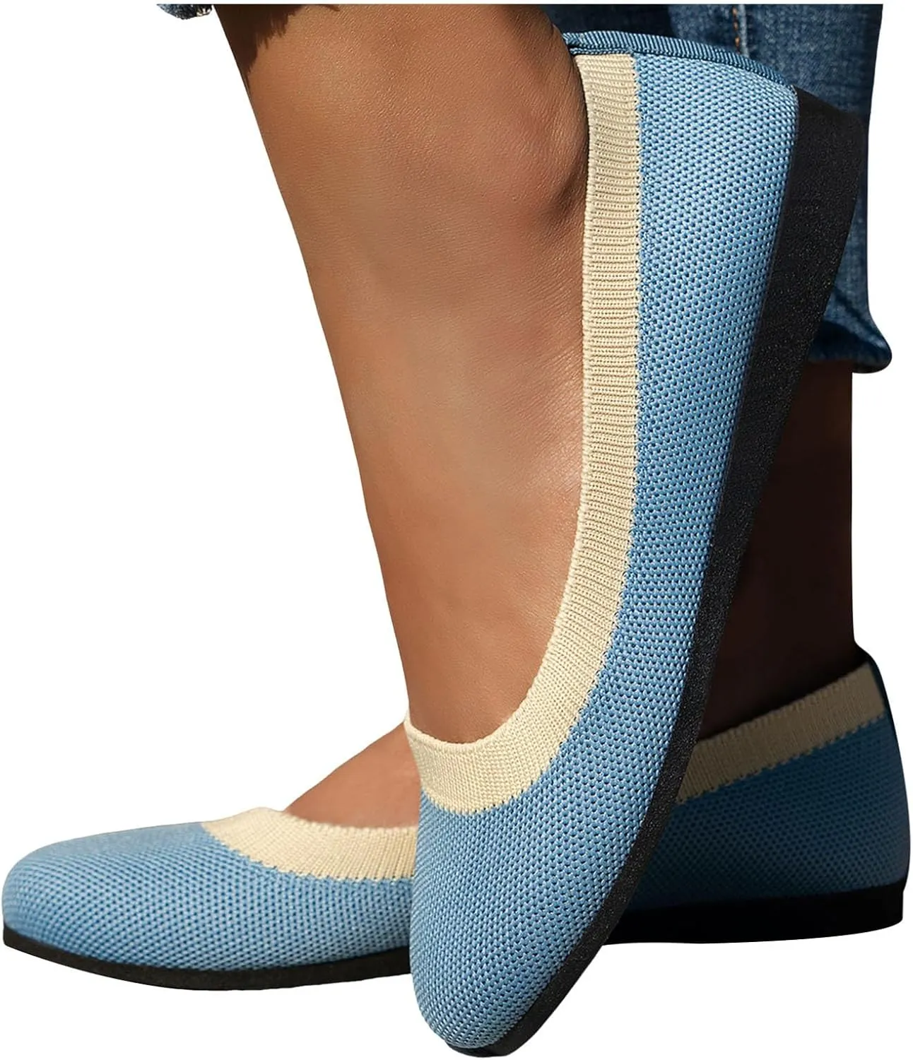 Women's Wide Fit Ballet Flats - Round Toe Slip-On Knit Shoes with Arch Support, Breathable & Comfortable for Work, Formal Dressy Occasions