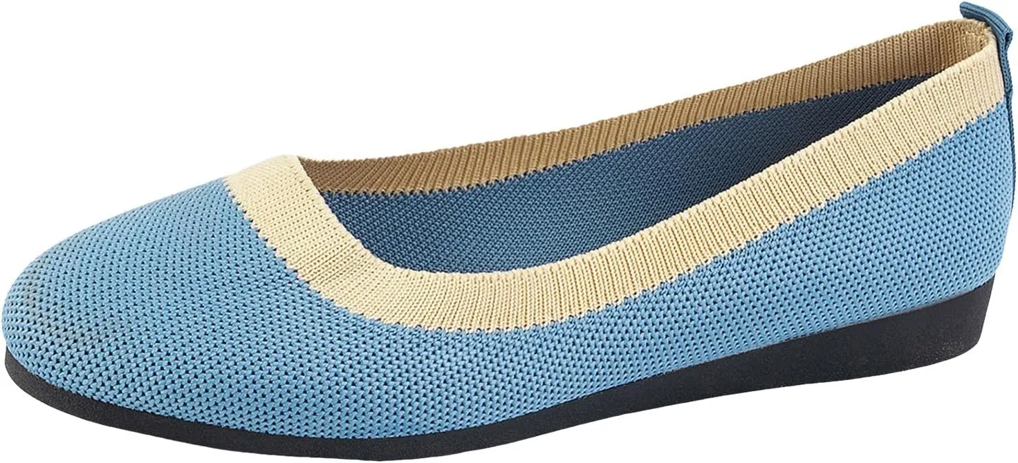 Women's Wide Fit Ballet Flats - Round Toe Slip-On Knit Shoes with Arch Support, Breathable & Comfortable for Work, Formal Dressy Occasions