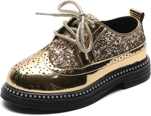 WUIWUIYU Toddlers Boys Glitter Wedding Homecoming Prom Concert Oxfords Flats Brogues School Uniform Dress Shoes