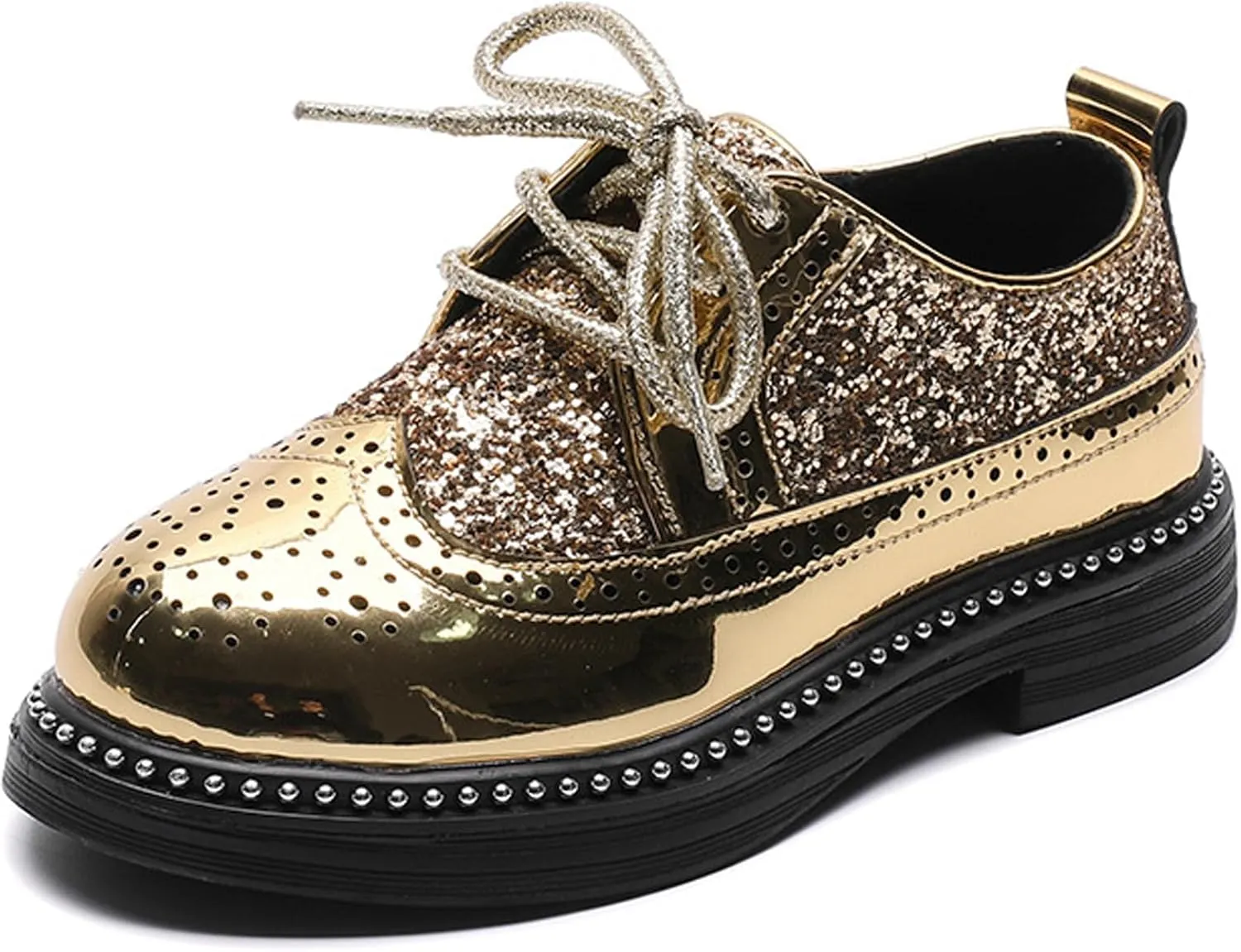 WUIWUIYU Toddlers Boys Glitter Wedding Homecoming Prom Concert Oxfords Flats Brogues School Uniform Dress Shoes
