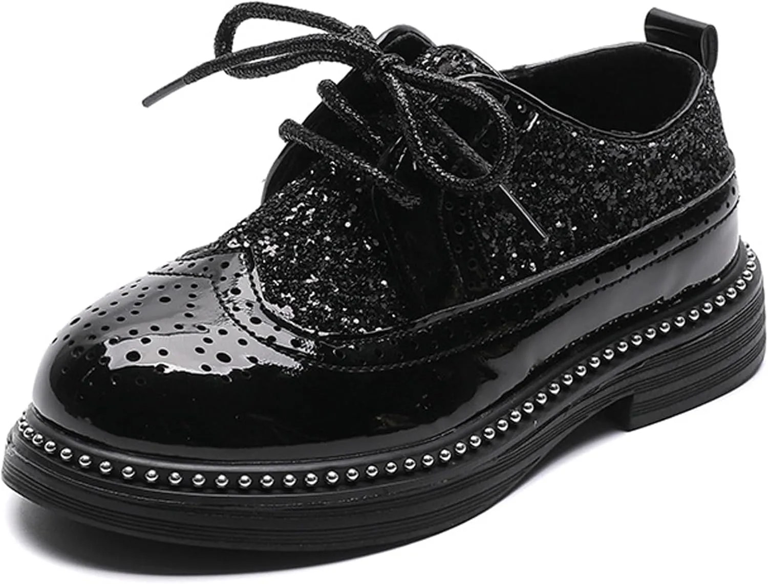WUIWUIYU Toddlers Boys Glitter Wedding Homecoming Prom Concert Oxfords Flats Brogues School Uniform Dress Shoes