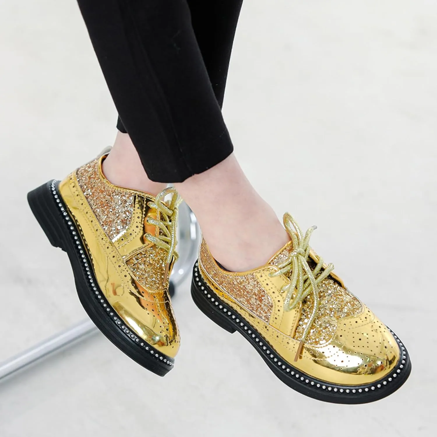 WUIWUIYU Toddlers Boys Glitter Wedding Homecoming Prom Concert Oxfords Flats Brogues School Uniform Dress Shoes