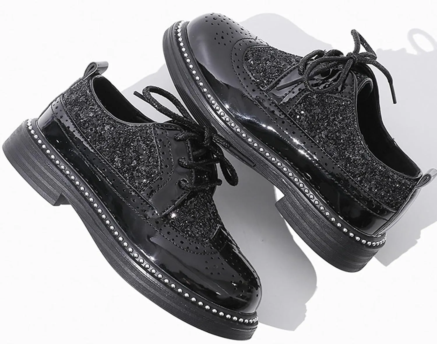 WUIWUIYU Toddlers Boys Glitter Wedding Homecoming Prom Concert Oxfords Flats Brogues School Uniform Dress Shoes