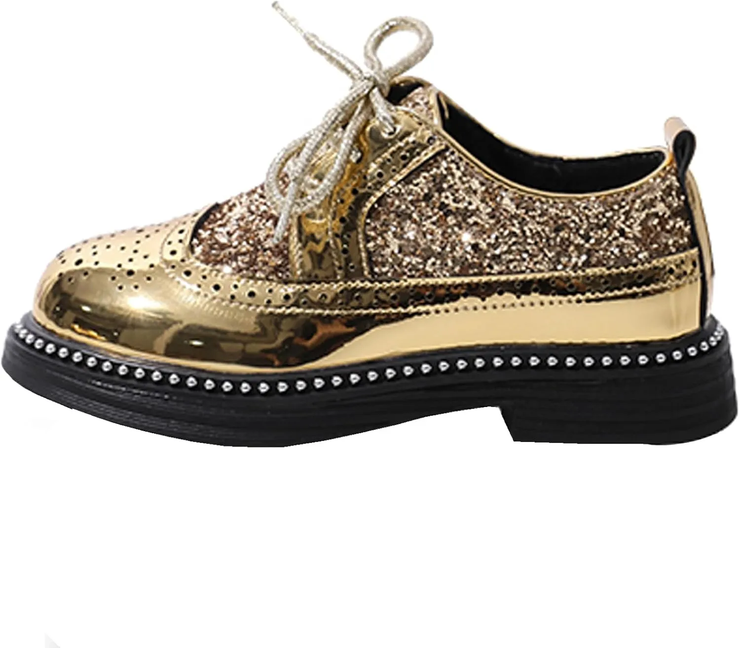 WUIWUIYU Toddlers Boys Glitter Wedding Homecoming Prom Concert Oxfords Flats Brogues School Uniform Dress Shoes