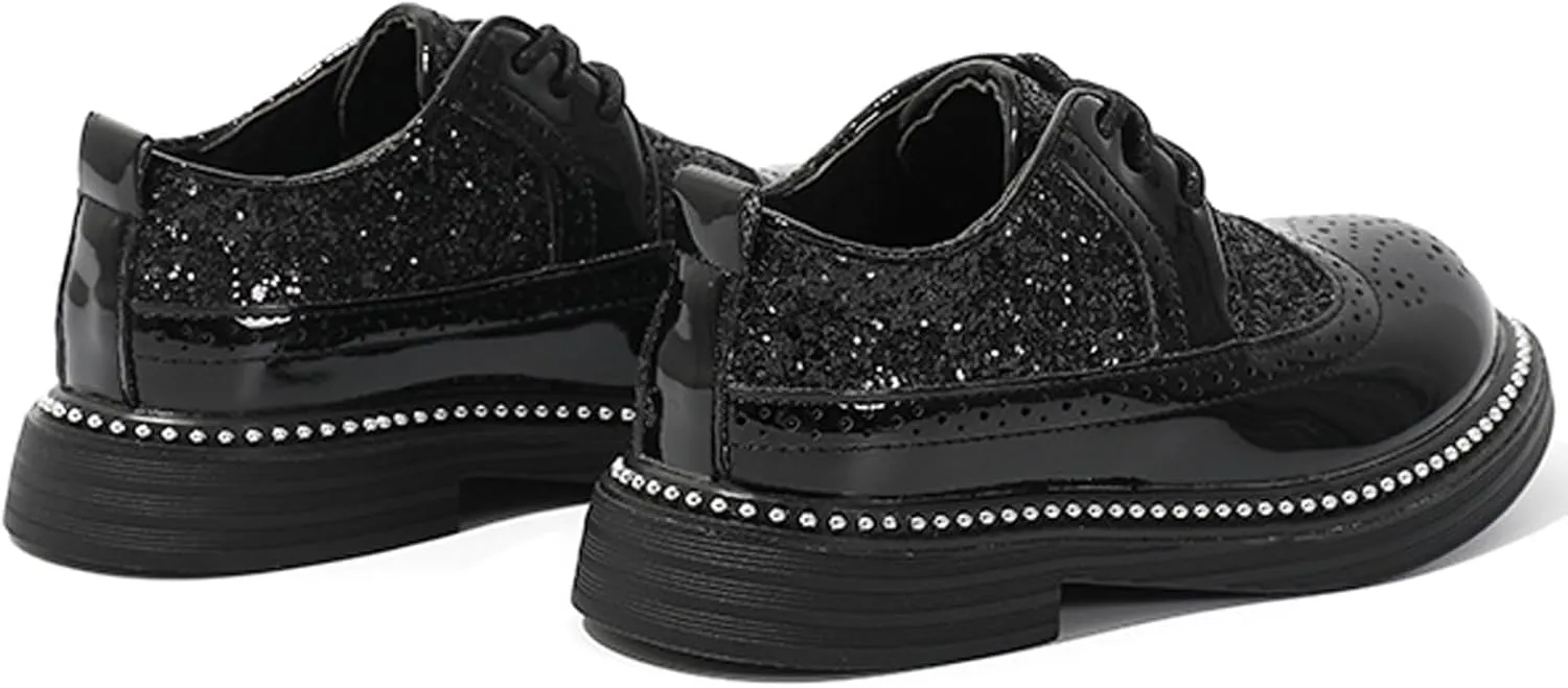 WUIWUIYU Toddlers Boys Glitter Wedding Homecoming Prom Concert Oxfords Flats Brogues School Uniform Dress Shoes