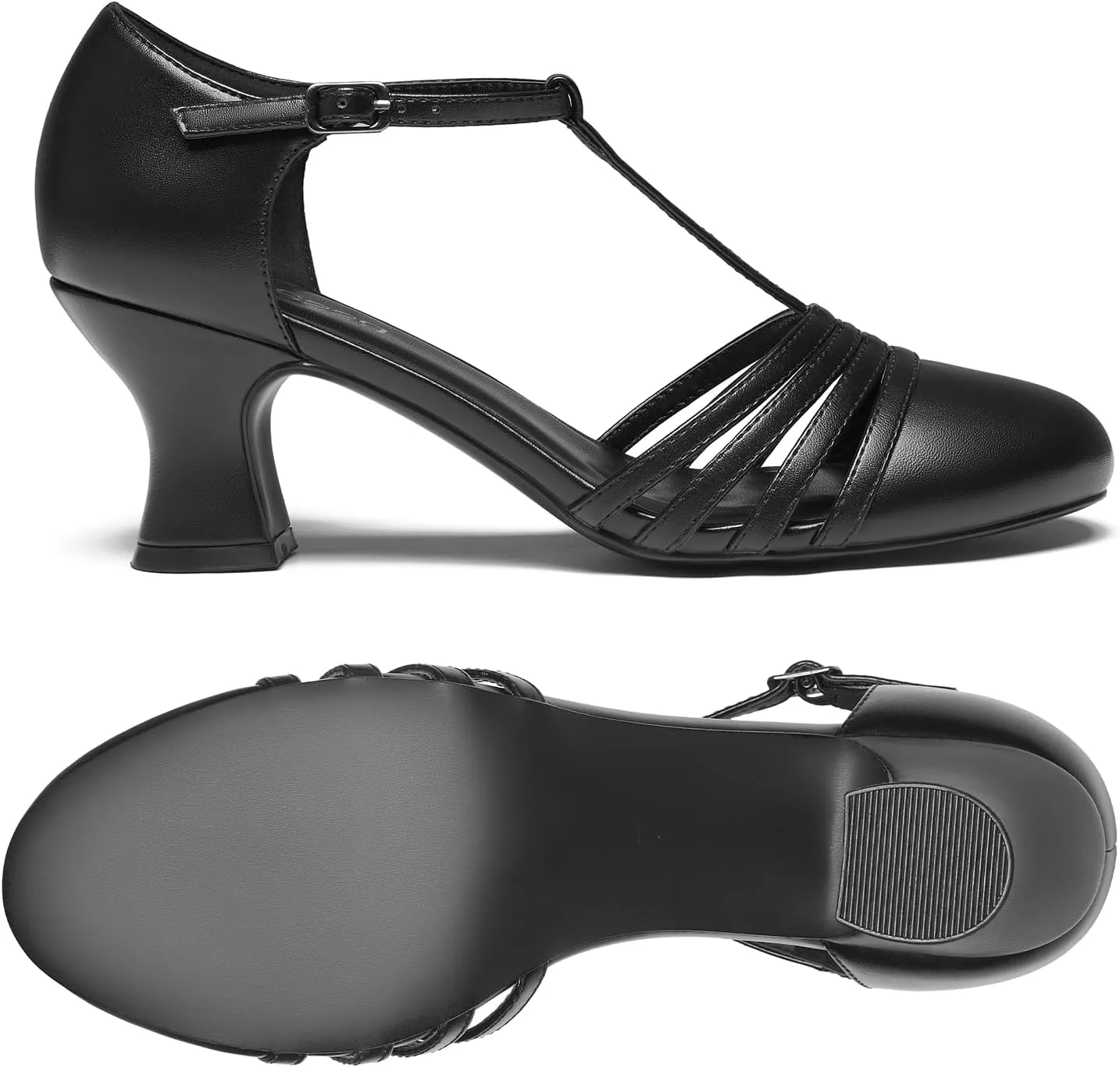 YESSA 1920s Shoes for Women Leather/Satin Ballroom Dance Shoes,T-Strap Character Shoes,2"/2.5" Dancing Pumps for Latin Salsa
