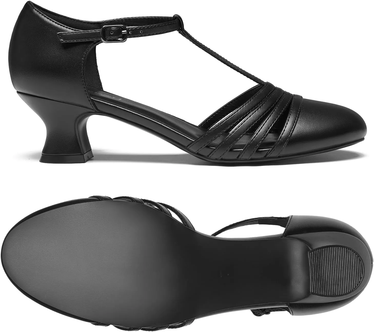 YESSA 1920s Shoes for Women Leather/Satin Ballroom Dance Shoes,T-Strap Character Shoes,2"/2.5" Dancing Pumps for Latin Salsa